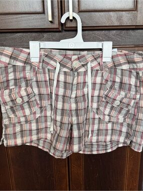 Unionbay NWT Y2K Pink Plaid Drawstring Cargo Shorts Juniors 13 Bare Peach